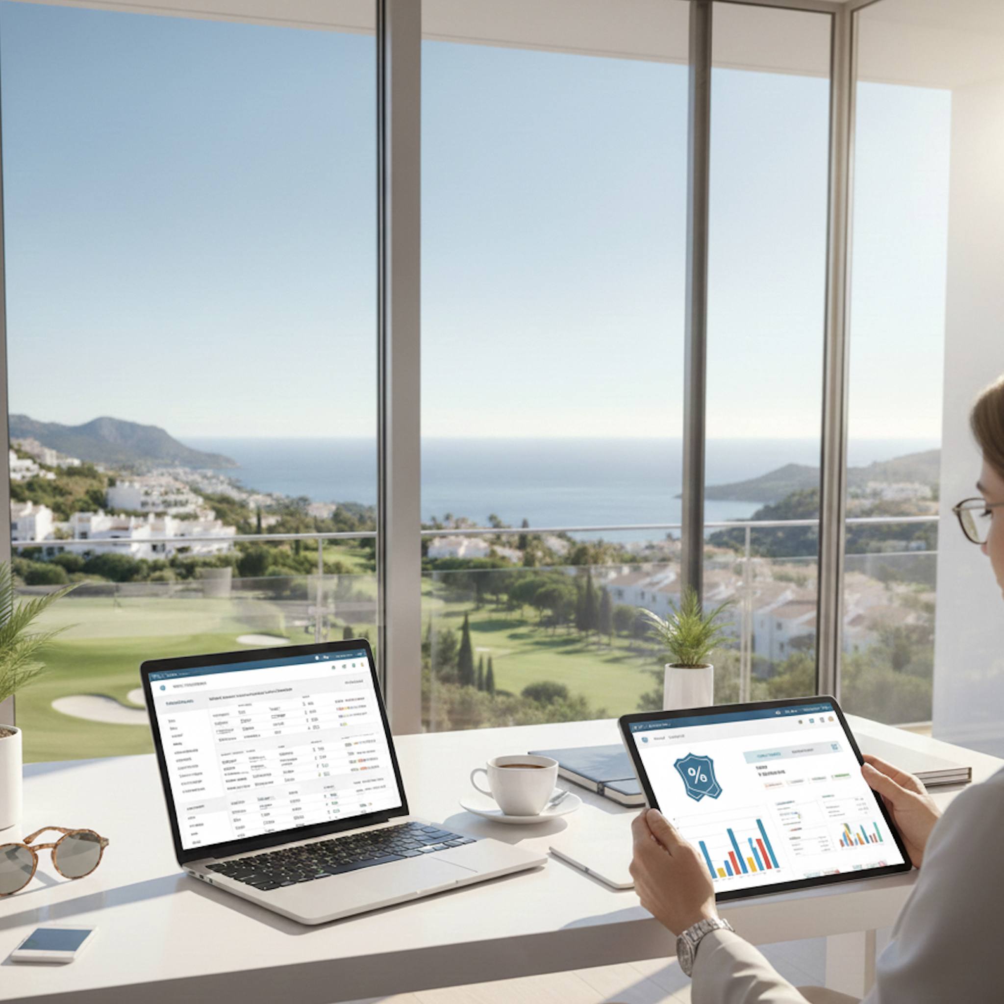 Equipo de administración SAGESA en oficina de Marbella